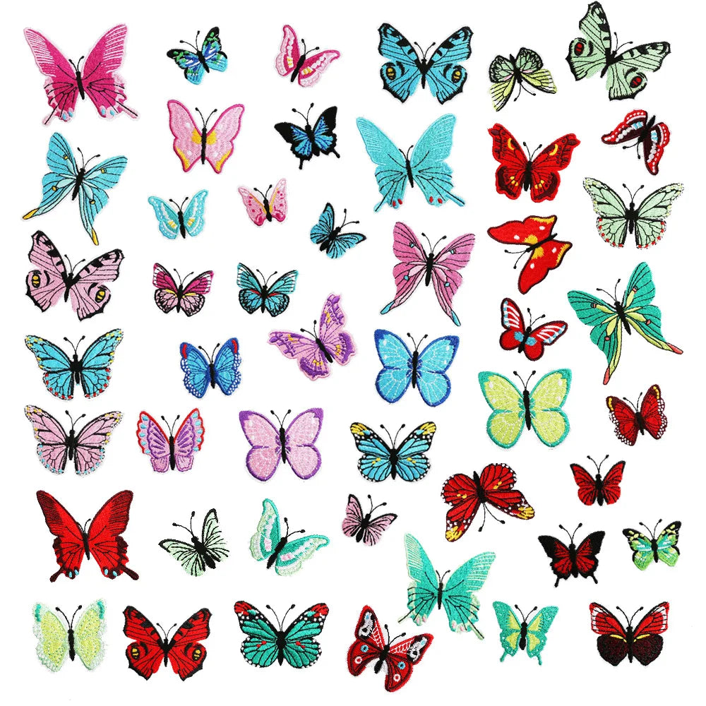 Hot Sale Cheap Price Red pink Blue Green Color Iron on Embroidered butterfly Patches for Clothes Bag Hat