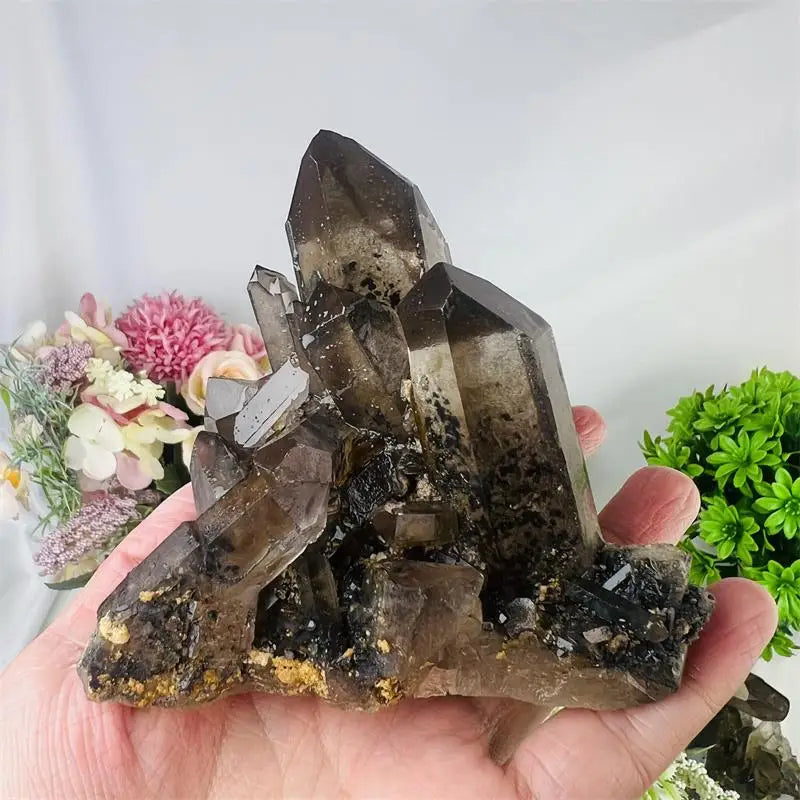 Natural high quality healing raw mica smoky phantom quartz crystal stone crystal cluster mineral specimen for gifts decoration