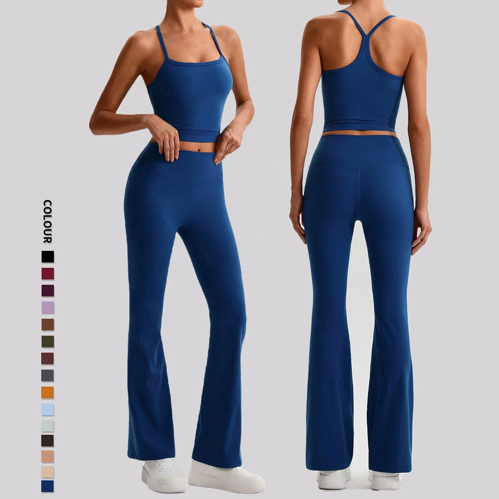 SHINBENE Hi Cloud Top Quality Plain Workout Gym Sets 2Pcs High Waist Yoga Flare Pants Set