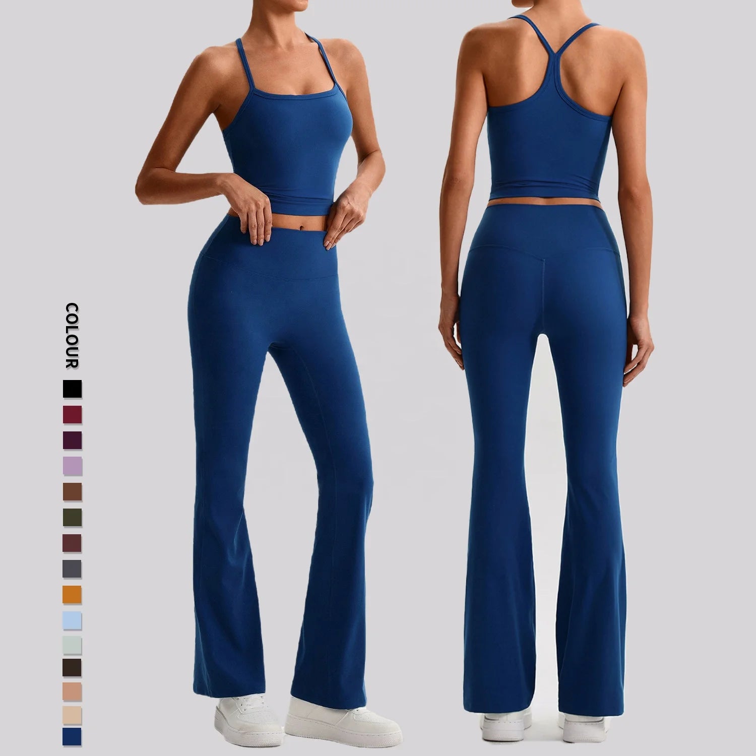 SHINBENE Hi Cloud Top Quality Plain Workout Gym Sets 2Pcs High Waist Yoga Flare Pants Set
