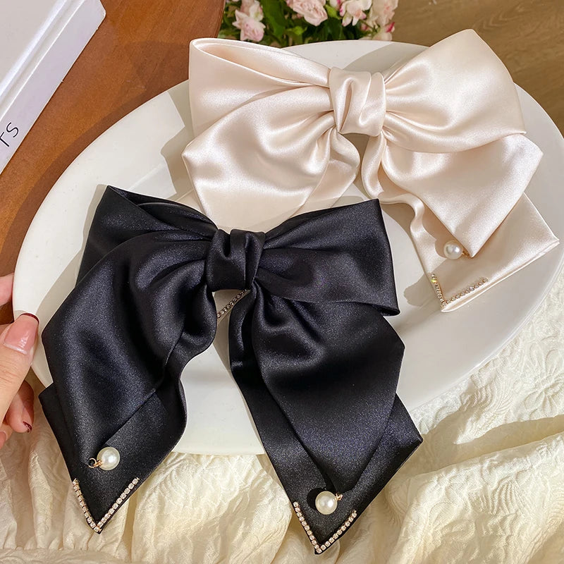 Sayoung New Design Elegant Hair Accessories Korean Luxury Oversize Stain Pearl Bow Knot Hair Clips for Woman Girls Hairgrip
