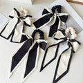 Large Black and White Bow Scrunchies Elegant Temperament Hair Rope Ponytail Streamer High Stretch Delicate Hair Accessories