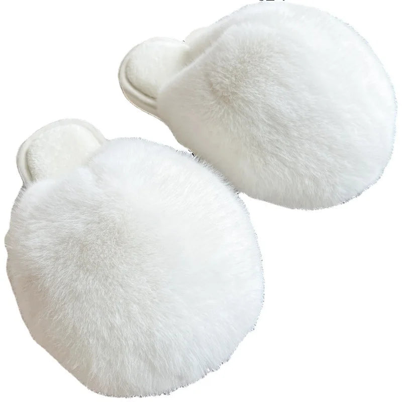 Best Selling New Fashion Cute Plush Large Hairball Slippers Women's Autumn and Winter Indoor Stuffed Slippers