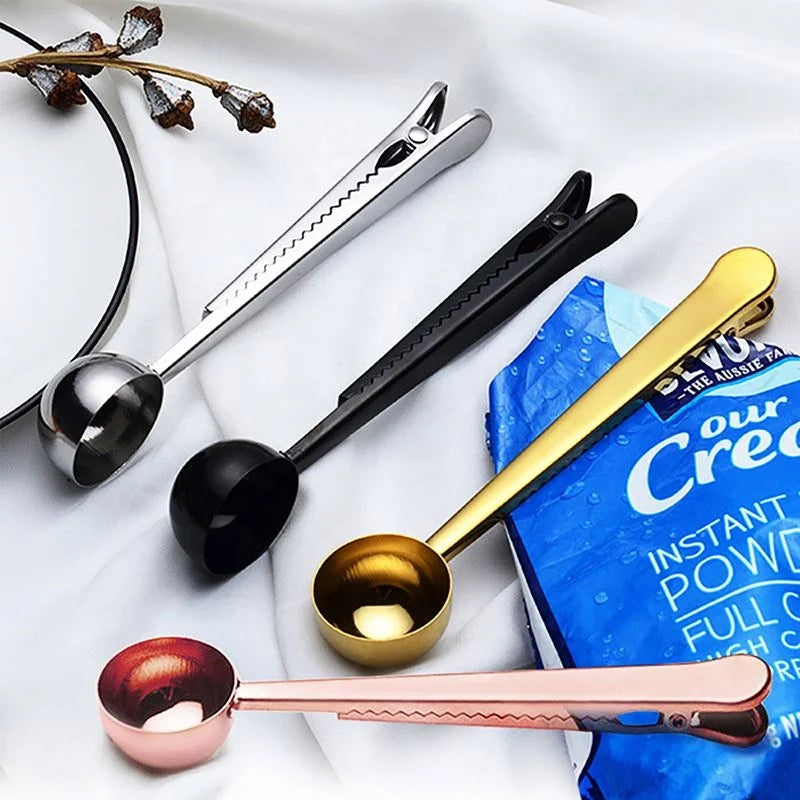 Multifunction Kitchen Supplies Coffee Scoop With Clip Creativity Stainless Steel Tea Measuring Cup Coffee Scoop Spoon