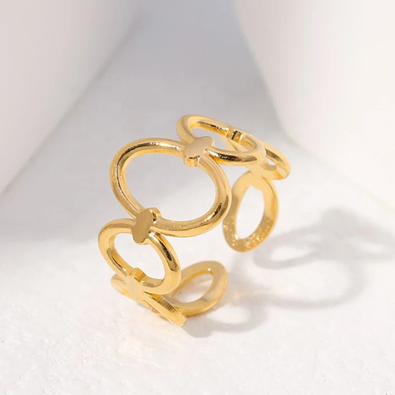 Wholesales Chain Stainless Steel Ring Fashion Metal Adjustable Rings Jewelry Exaggerated Personality Ring