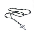 Cross and Beads Stone Tiger Eye Beaded Rosary Necklace Stainless Steel Natural Stone Beads Long Necklaces for Men