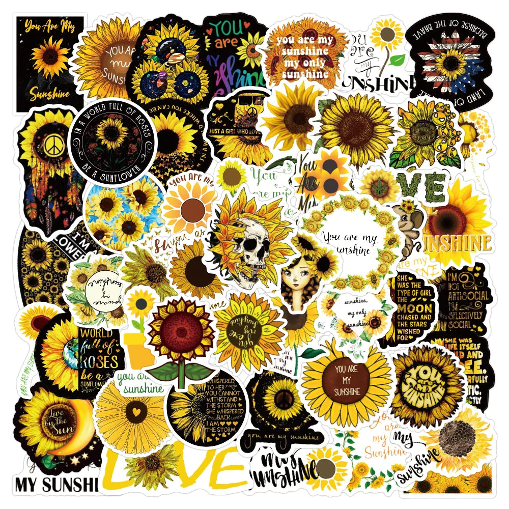 E-50pcs Sell Plant  Sunflower Series Graffiti Stickers Packs for Motorcycle Suitcase Guitar Notebook Wholesale