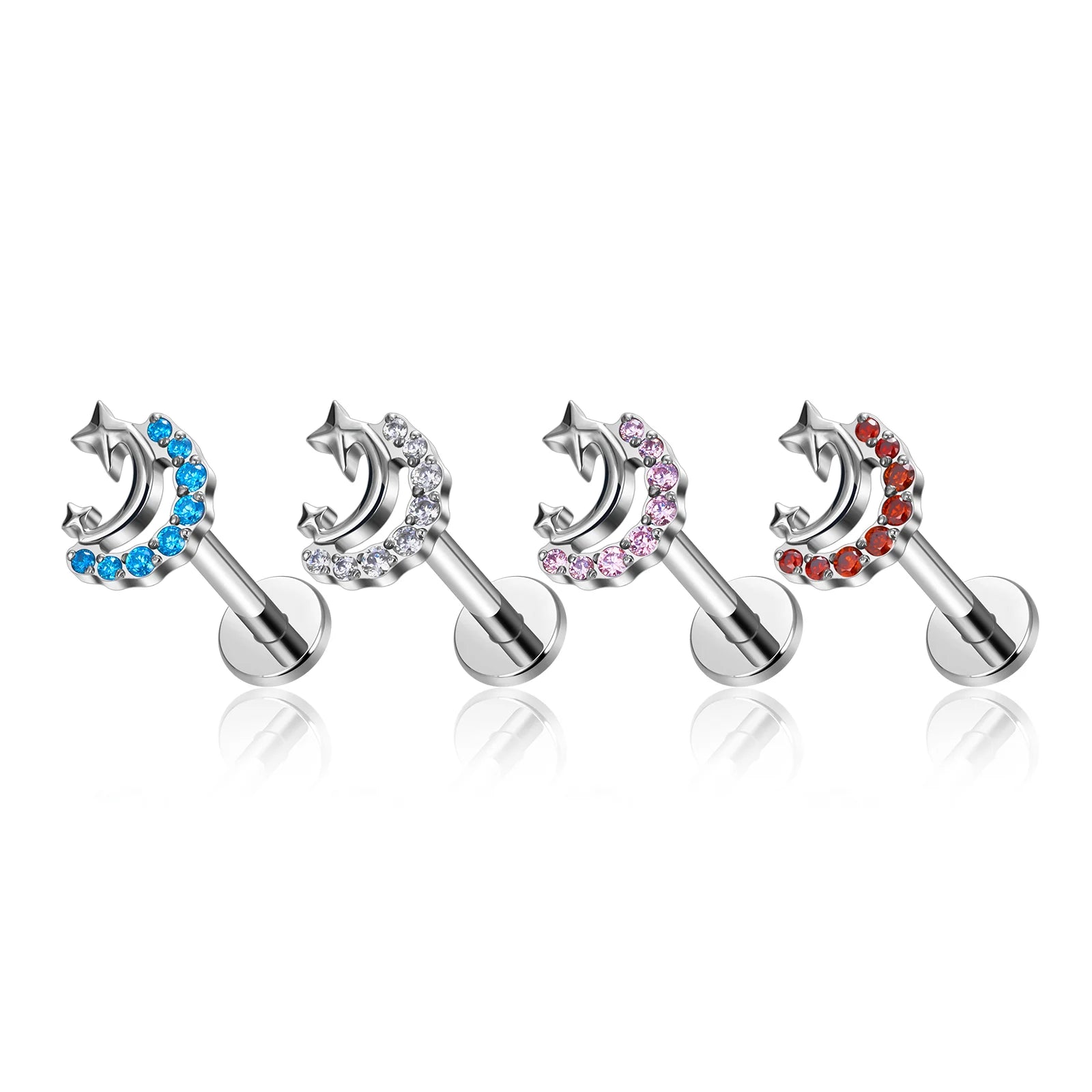 G23 Titanium Internally Threaded 16G Cartilage Helix Piercing Body Jewelry CZ Crystal Labret Ring Ear Tragus Earring Stud Zircon