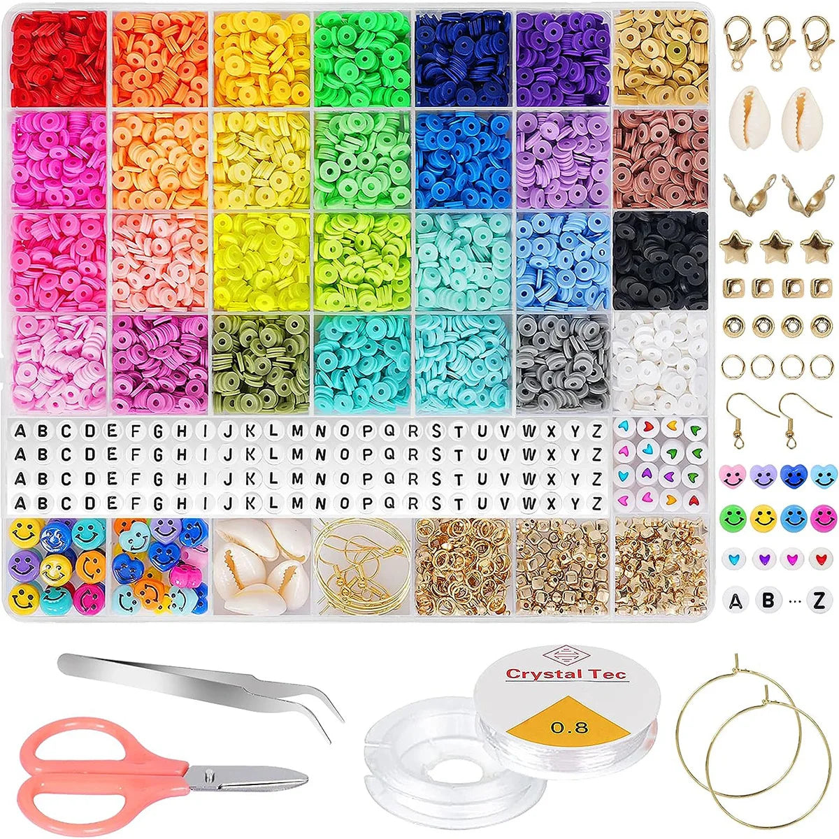 7200pcs 28 Color Flat Round Bead Polymer Clay Bead Black Stone Clay Bead Bracelet Making Set Craft Set for Women's Jewelry