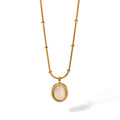 Ins Fashionable 316L Stainless Steel 18K Gold Plated Vintage Cat Eyes Stones Opal Pendant Necklace for Women