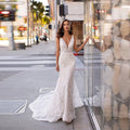 11548#Open Back Elegant Sleeveless Deep V-Neck Boho Lace Sweep Train Bohemian Mermaid Wedding Dress Wedding Gown Bridal Gown