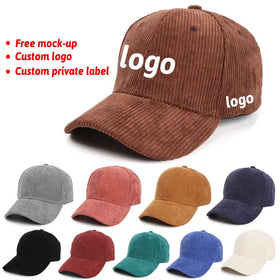 Custom Thick Embroidery logo High Quality Snapback Dad Hat 6 Panel Corduroy Hat for Men Corduroy Baseball Hats