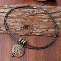 SC Fashion Double Layer PU Leather Rope Necklace Women Ethnic Style Hanging Bell Wooden Coin Tree of Life Pendant Necklace