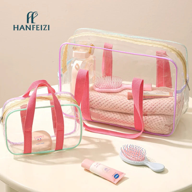 HANFEIZI Women Swimming Pool Bathroom Washing Storage Bag Clear PVC Tote Bag for Travel and Vacation