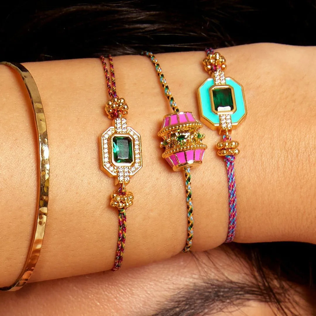 New Trendy 18K Gold Plated Brass Tarot Four-leaf Clover Bracelet Vintage Style CZ Inlaid Zircon Bohemian Jewelry Set