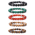 Handmade Beaded Bracelet with Natural Imperial Gemstone Agate Beads Black Red Pattern Stretchy Line Trendy Jewelry for Women Men