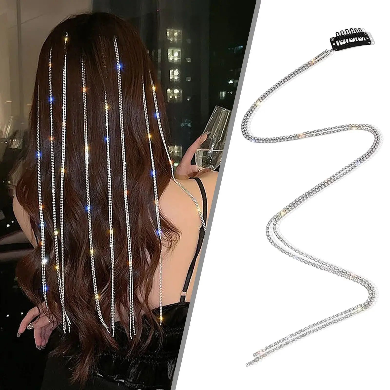 New Flashing Diamond Chain Hairpin Braided Hair Headdress Tassel Hairpin High Sense Temperament Dirty Braided Hairband