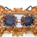 Luxury Women Sunglasses 2024 Round Flower Retro Bling Shades Party Sunglasses With Diamonds
