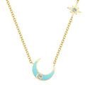 18K Gold Plated Stainless Steel Jewelry Chain Blue Epoxy Mini Moon Pendent Accessories Necklace P213207