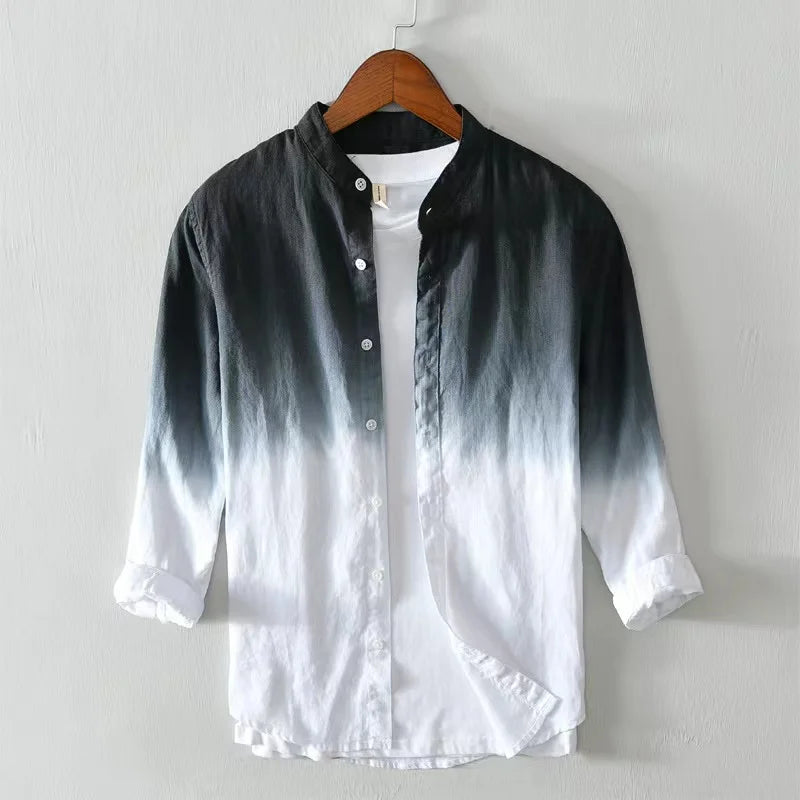 Four Seasons Simple Men's Linen Gradient Long-sleeved Shirt Match Color Casual Loose Men's Shirt