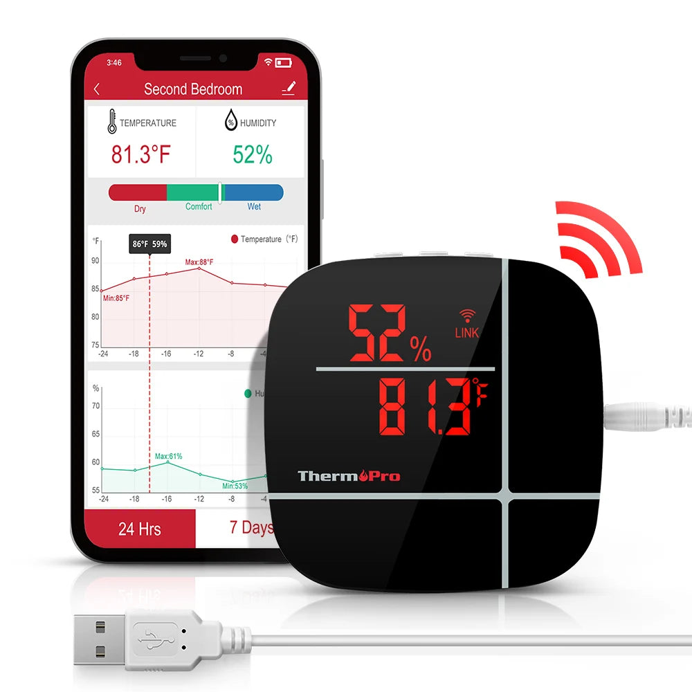 ThermoPro Thermometer Hygrometer TP90 Smart Humidity Temperature Sensor With App Wireless Home Temperature and Humidity Monitor