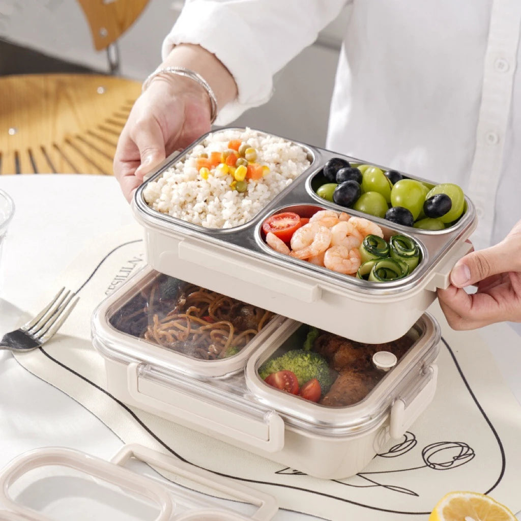 Microwaveable 3-Tier Stainless Steel Bento Box Leakproof Insulation Portable Compartment Detachable Divider Heatable Newborns