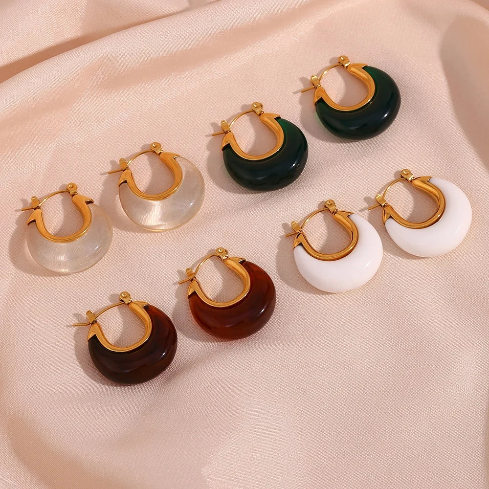 Dreamshow Chunky Colorful Round Acrylic Hoop Earring 18k Gold Plated Stainless Steel Jewelry Earrings