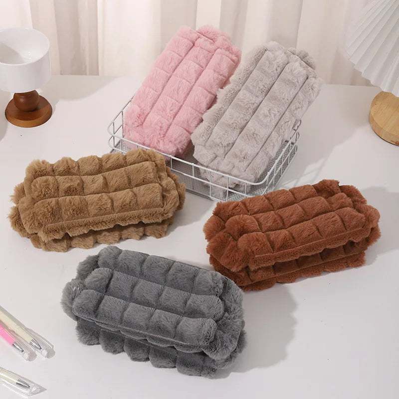Custom Logo Soft Korean Style Travel Makeup Pouch New Puff Lattice Zipper Cosmetic Bag Candy Color for Toiletry Bag Made Thread