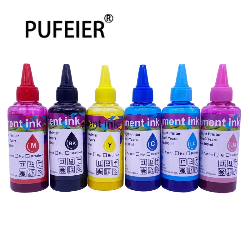 100ML Bottle Premium Refill Pigment Ink Compatible for Epson 6 Color Inkjet Printer Universal Pigment Ink