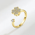 Women's Luxury Four Leaf Rings Fidget Spinner Ring Anxiety Enamel Flower Rotate Anti Stress Jewelry Wedding Birthday Gift