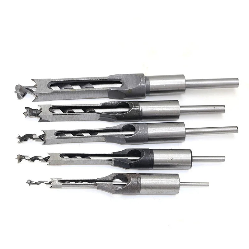 HSS Square Hole Woodworking Mortising Chisel Adapter Drill Bit with Round Shank for Manual/Power Use