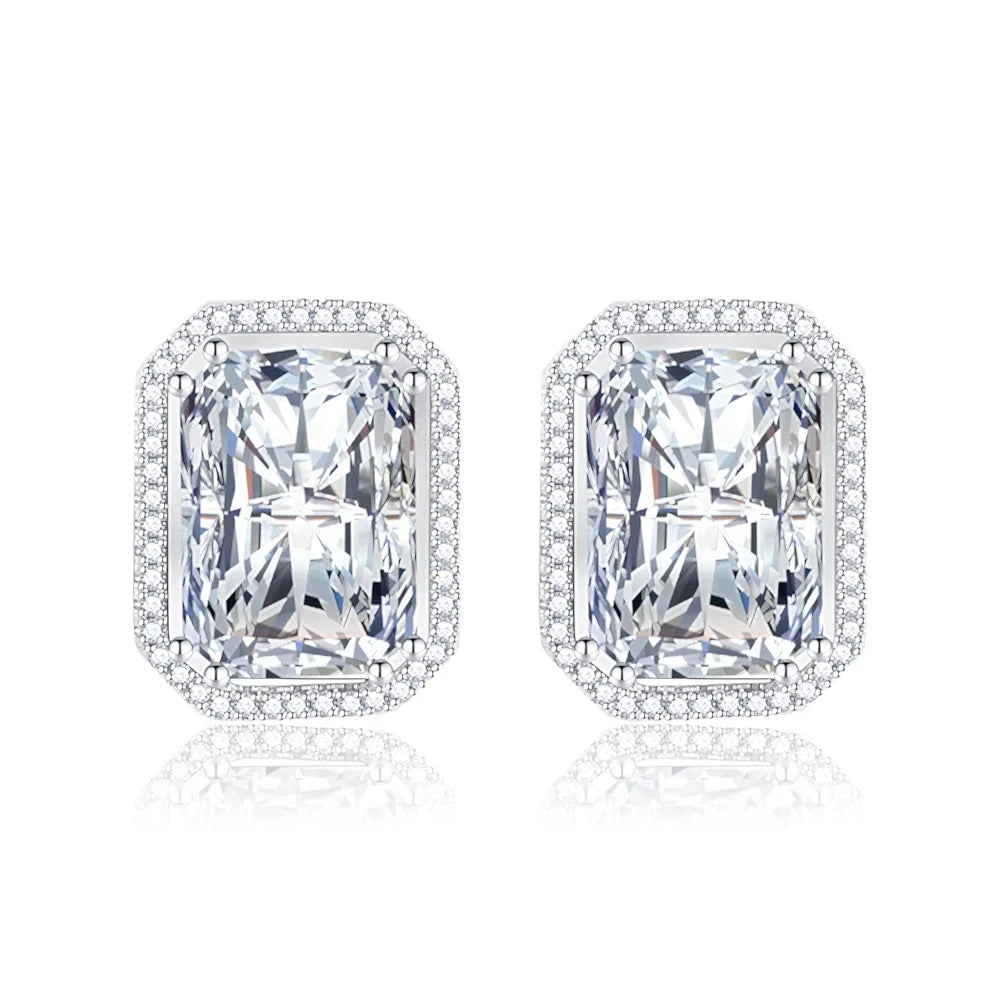 Wholesale Vintage Copper Frame Small 925 Sterling Silver Pin Baguette Diamond Zircon Stud Earring Women Earrings Jewelry