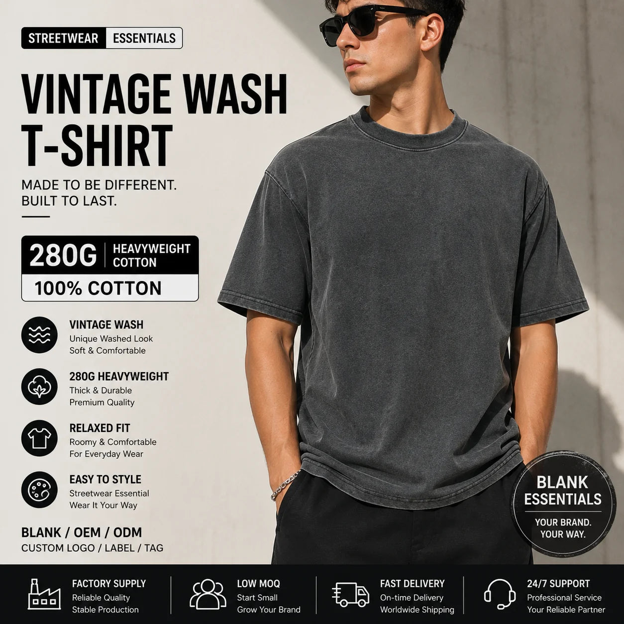 New Arrival Streetwear 100% Cotton Hip Hop Clothing Acid Wash T Shirt / High Quality Custom Oversize Plain Men Acid Wash T Shirt