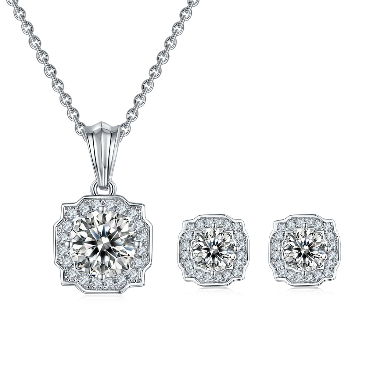 Hot Selling 1ct Moissanite Necklace and Earrings 925 Sterling Silver Jewelry Sets for Women with GRA Certificate