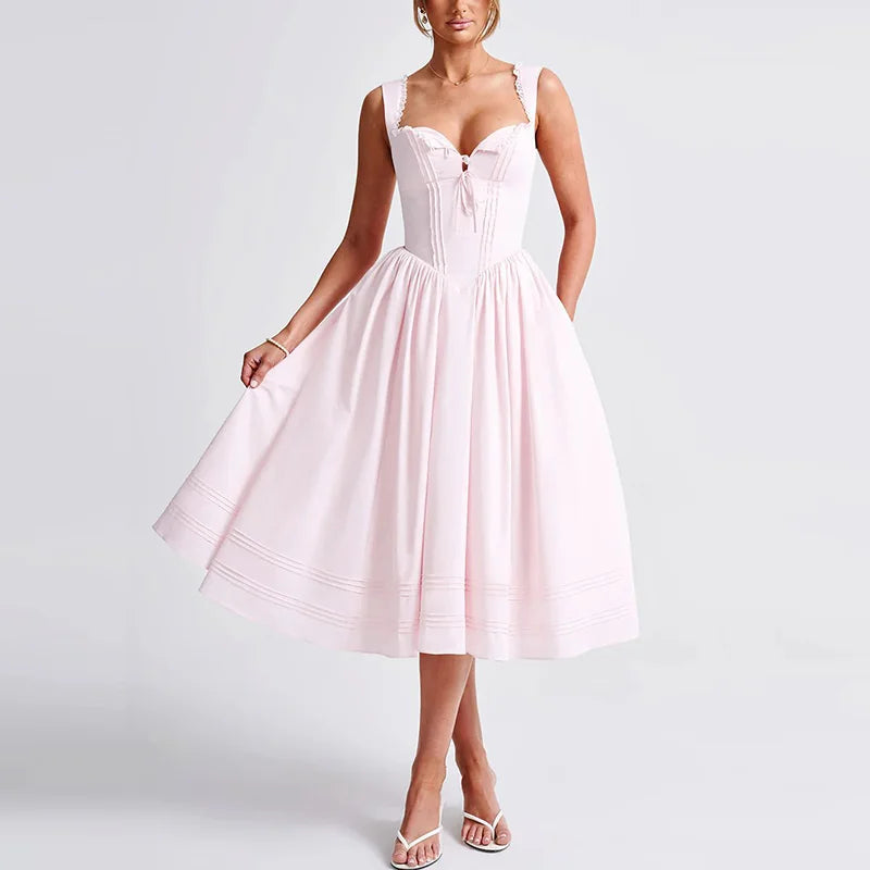 Custom Sleeveless Lace-up V Neck Slimming Fit Split Hem Maxi Dress A-Line Dress