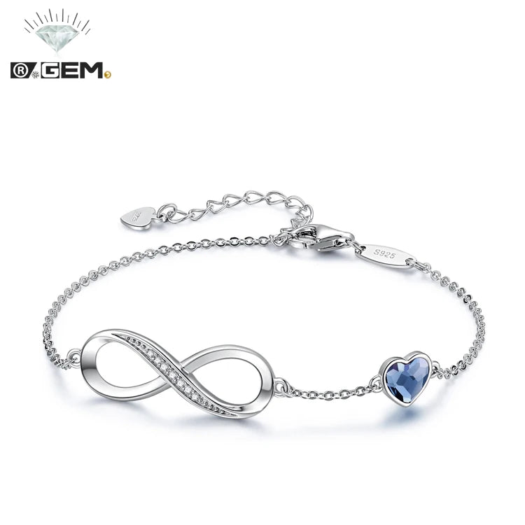 Factory Infinity Heart Symbol Bracelet R.GEM. Women's Summer S925 Sterling Silver Crystal Adjustable Bangles for Gift