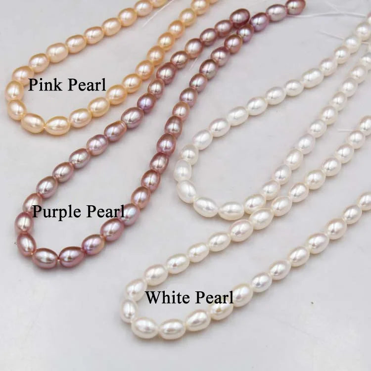 3A 5-6mm Rice Shape Pearl String Natural Freshwater Drop Pearl Beads Strand for Necklace Making