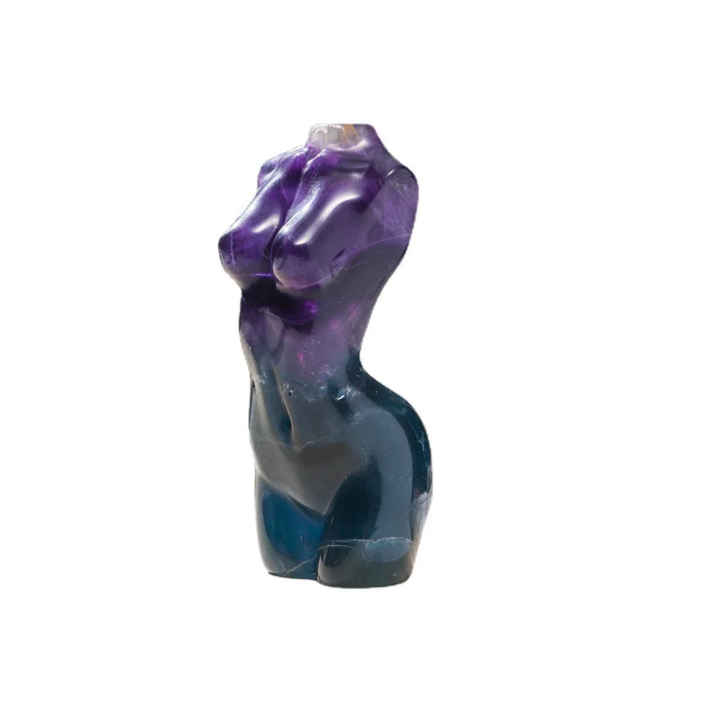 Diy Wholesale Natural Crystal Women Body Torso Figurine Fluorite Goddess Statue Carving for Decoration