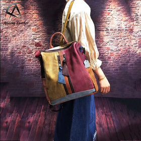 Andong Fashion Trendy Retro Female Shoulder Bag Genuine Cow Leather Rub Color Backpack Women Backpacks Bags