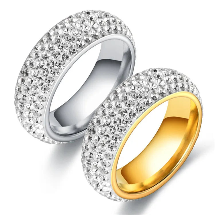 Wholesale 8mm Five Rows  Diamond Fashion Women Rings Titanium Wedding Engagement Rhinestone Ring