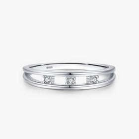 Ailmay 925 Sterling Silver Simple Double Layer Finger Ring for Women Brilliant CZ Geometric Rings Fine Trendy Jewelry Gift