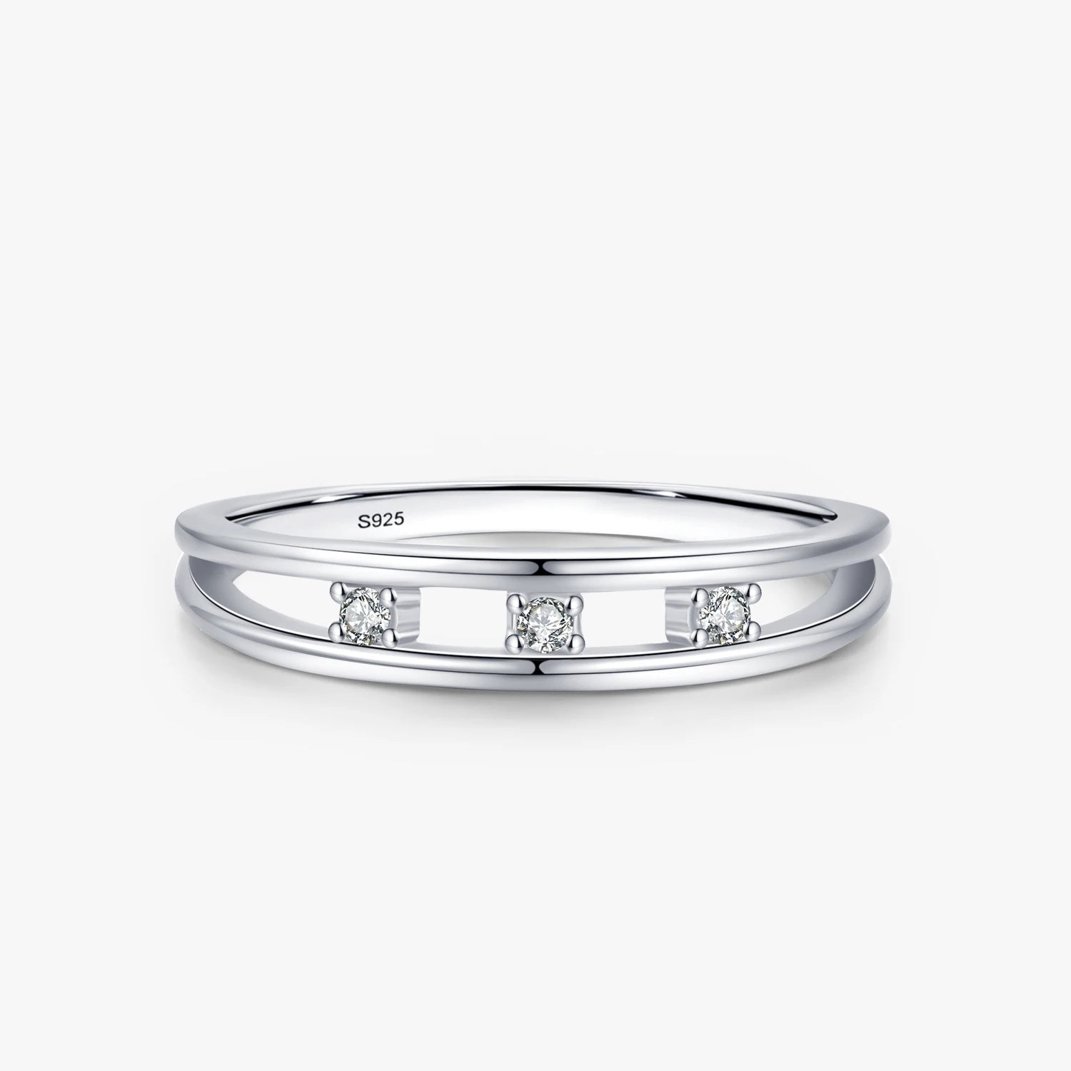 Ailmay 925 Sterling Silver Simple Double Layer Finger Ring for Women Brilliant CZ Geometric Rings Fine Trendy Jewelry Gift