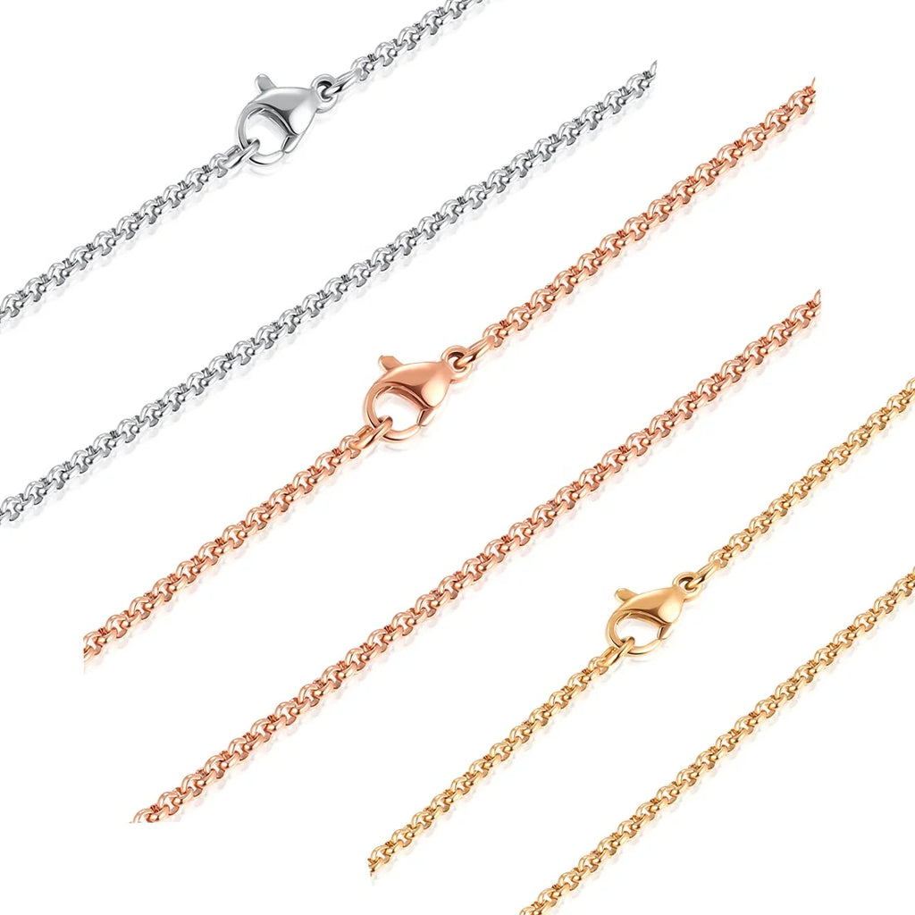 Wholesale Jewelry Stainless Steel Rolo Chain Necklace Men Women Round Link Necklace Chains Gold Silver Rose Gold 16-36 Inches
