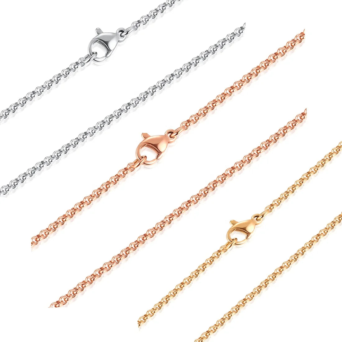 Wholesale Jewelry Stainless Steel Rolo Chain Necklace Men Women Round Link Necklace Chains Gold Silver Rose Gold 16-36 Inches