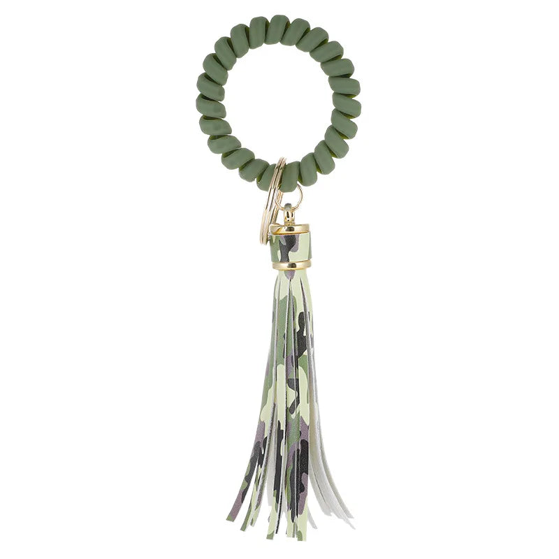 Hot Sale Leather Fringe Pendant Key Chain PU Leather Leopard Print Tassel Key Ring for Independence Day