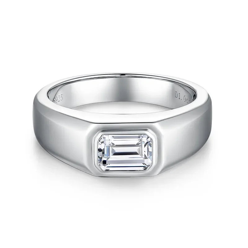 18K Gold Plated Emerald Cut Moissanite Diamond 925 Sterling Silver Engagement Rings for Women and Men