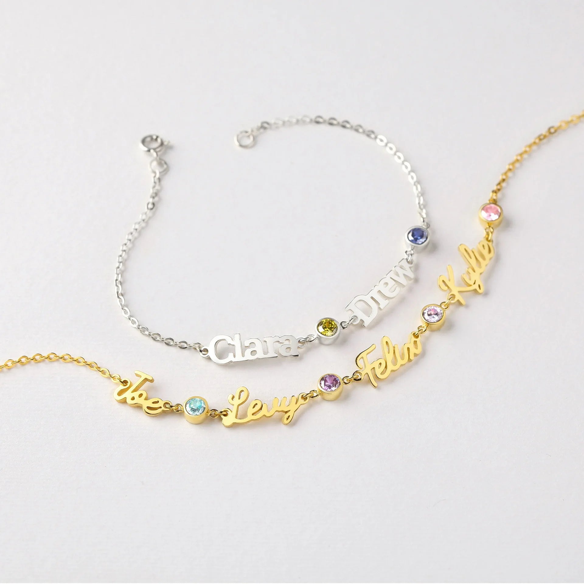 Customized Name Bracelet 12 Months Birthstone Stainless Steel Multiple Name Bracelet for Kids Jewekry Birthday Christmas Gift