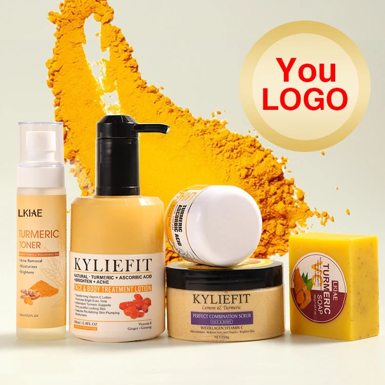 For New Organic Turmeric 5-in-1 Vitamin C Skincare Kit for Anti-Aging Lightening Cruelty-Free Vegan Body Lotion Moisturizer