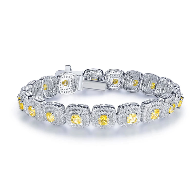 Kirin Jewelry Classic 925 Sterling Silver Gold Plated Cubic Zirconia CZ Diamond Tennis Bracelet for Party Occasions