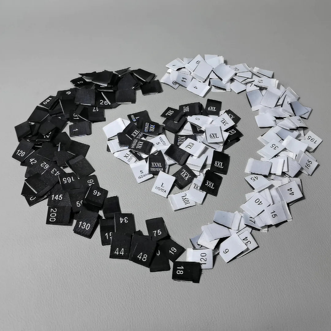 Black Number Size Tags 0 to 200 White Woven Size Labels for Clothing